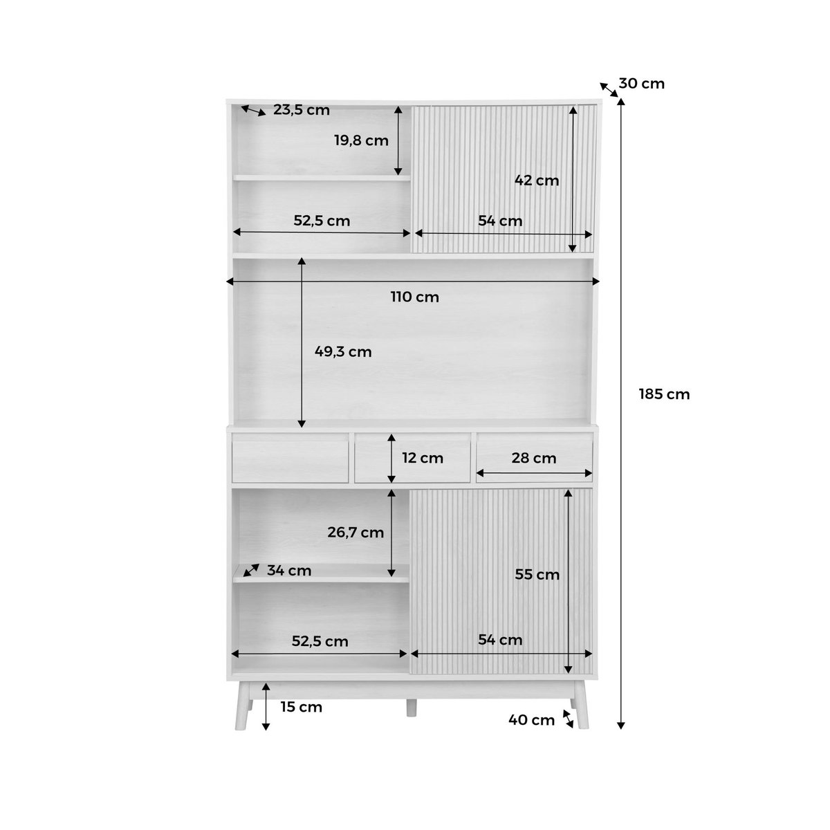 Buffet décor bois 4 portes 3 tiroirs 110 cm LINEAR naturel, SWEEEK