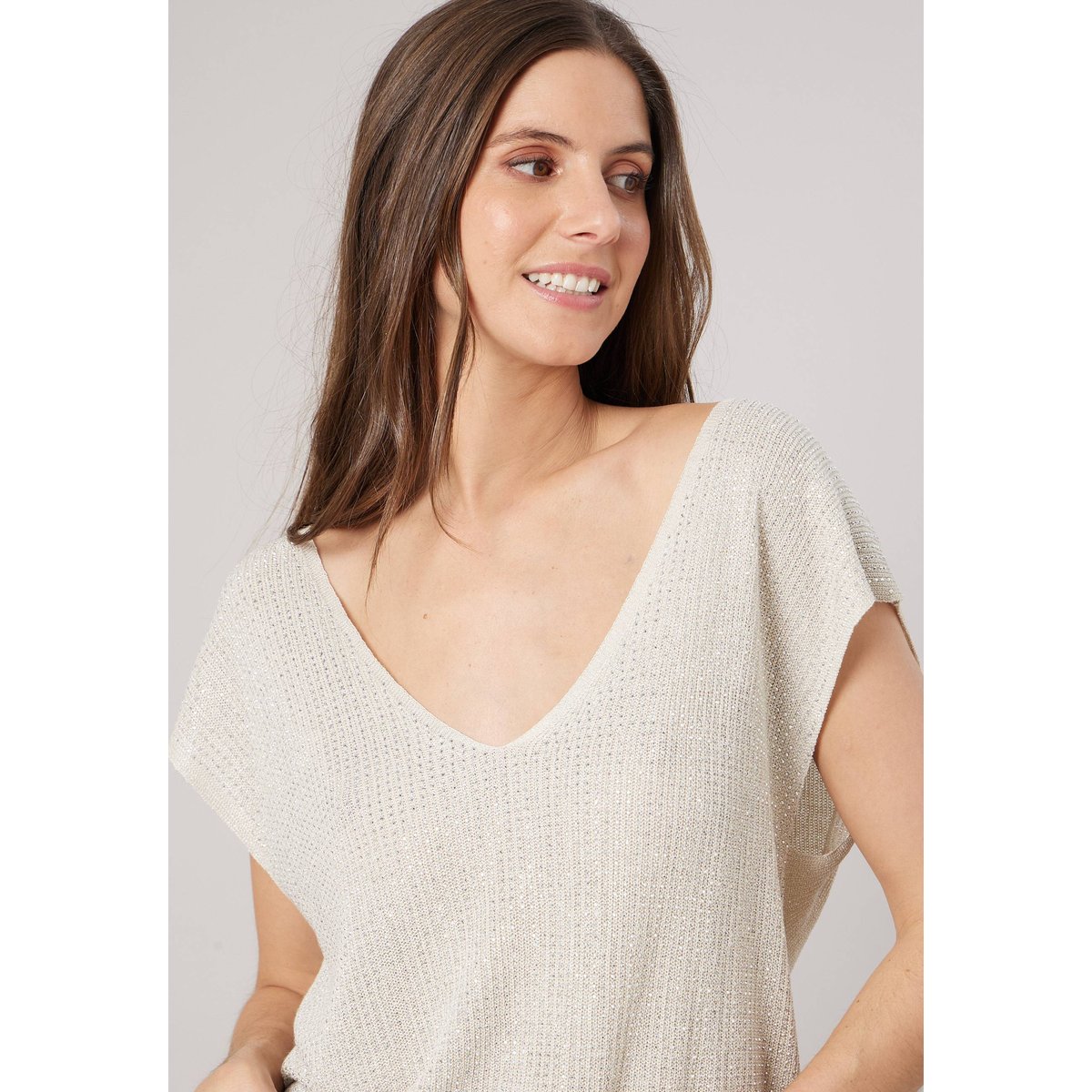 Pull ample femme en maille brillante VEYRA ivory, DEELUXE