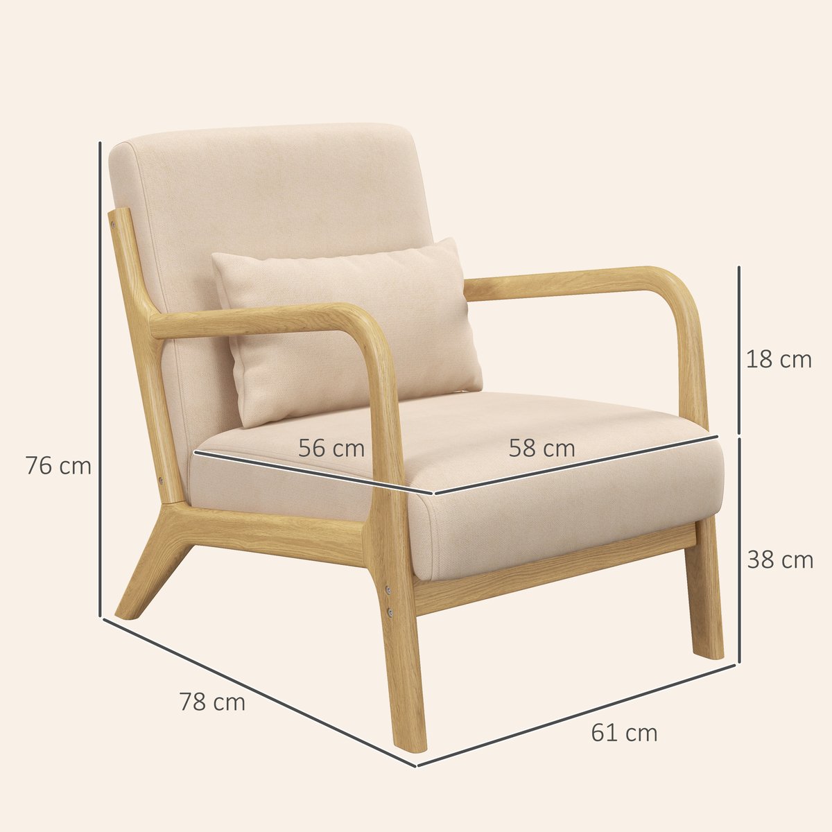 Accent Chair velours (100 % polyester) Beige beige, bois naturel, HOMCOM