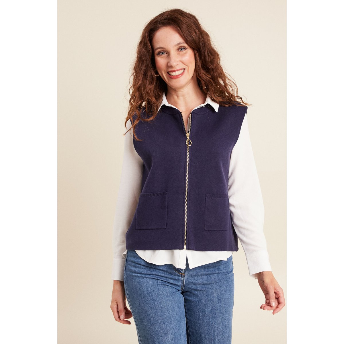 Gilet droit court sans manches bleu marine, BREAL