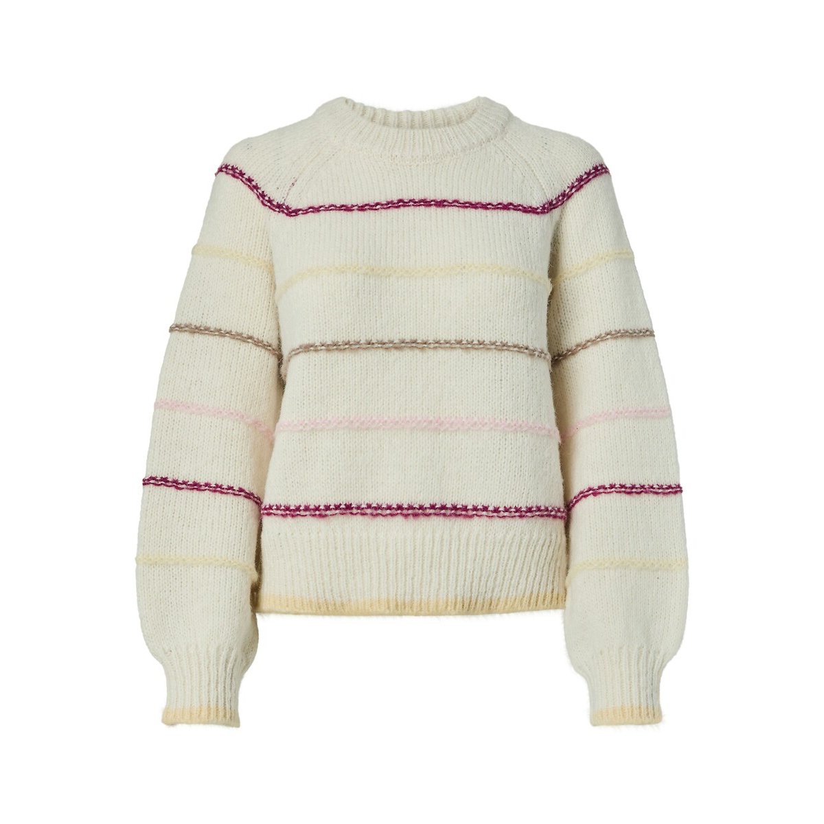 Pull girocollo a maniche lunghe a righe beige, PIECES