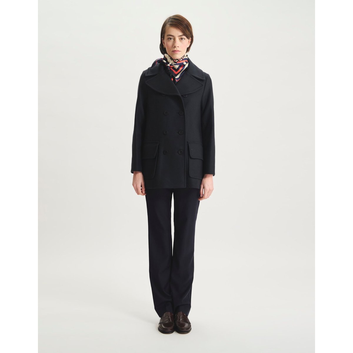 Caban S?�raphine lainage bleu fonc?� ?� chevrons bleu marine, INES DE LA FRESSANGE PARIS