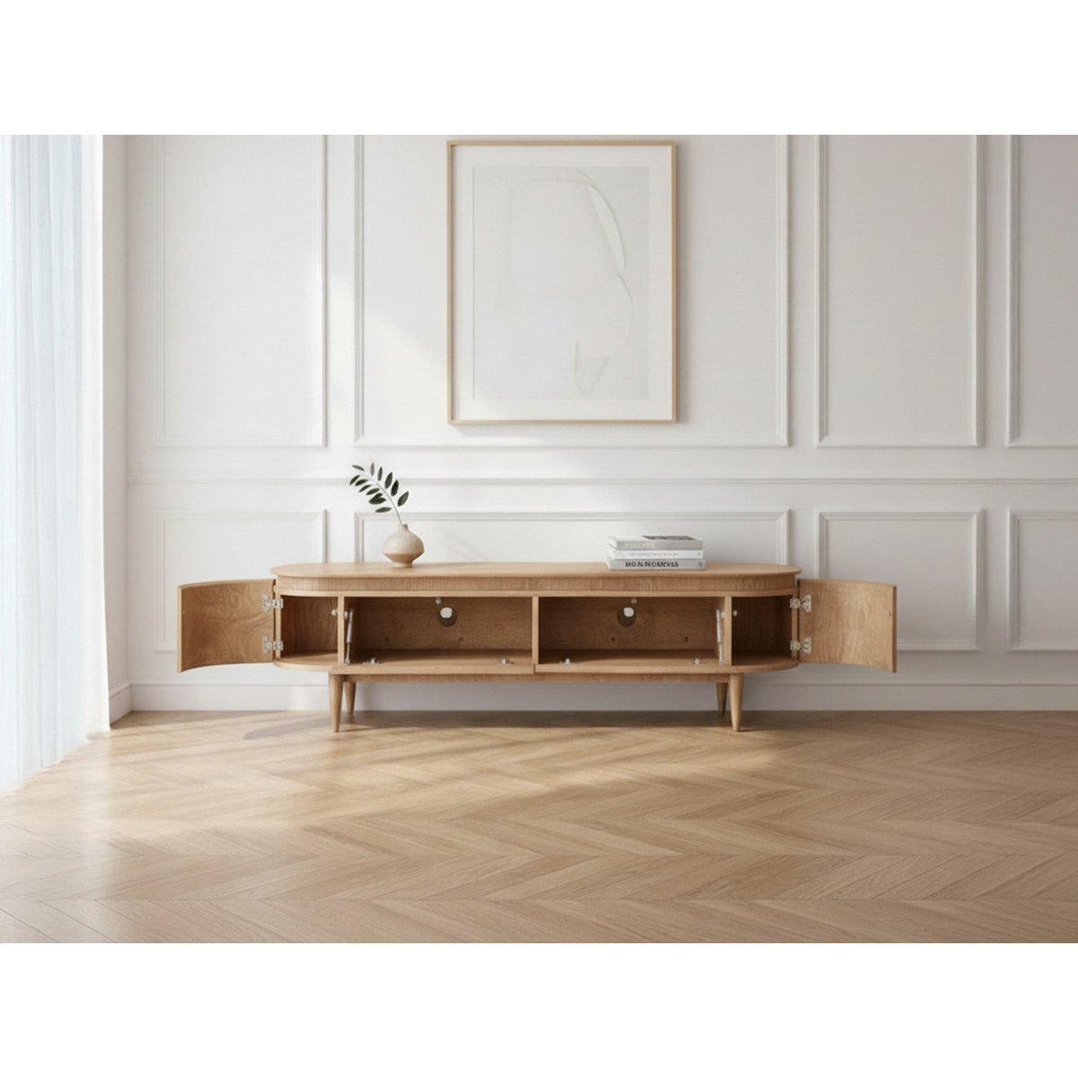 Meuble TV 180 cm placage, SORMIOU marron clair, BOBOCHIC