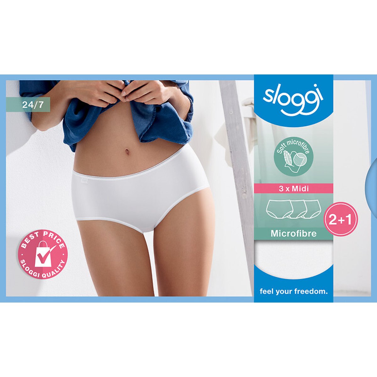 3er-Pack Midi-Slips aus Mikrofaser (2+1 gratis) weiss, SLOGGI