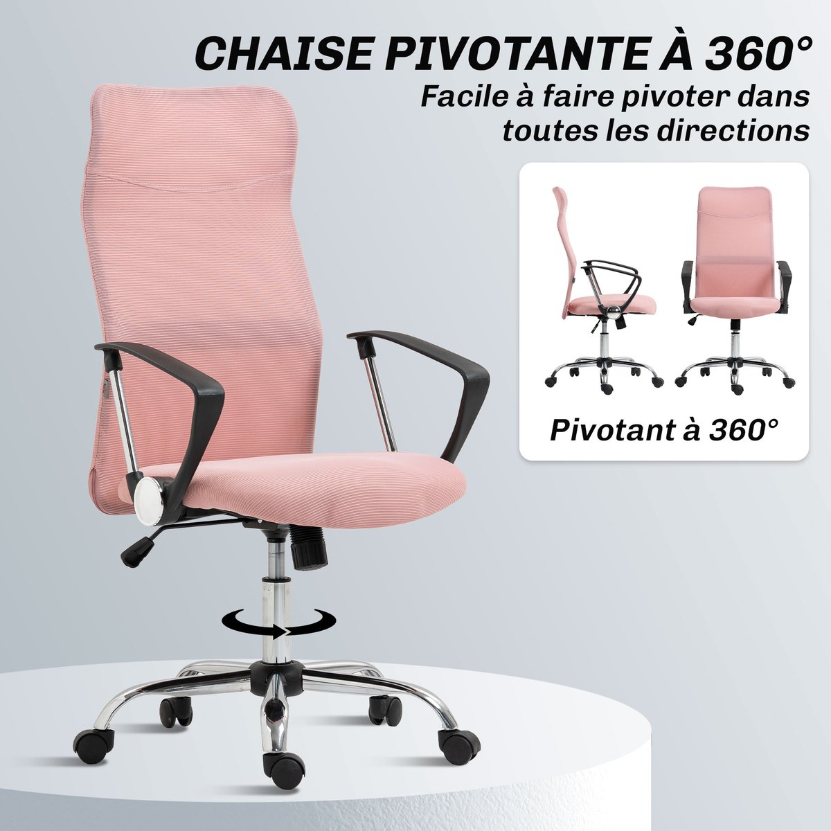 Chaise de bureau Tissu maille Rose rose, HOMCOM