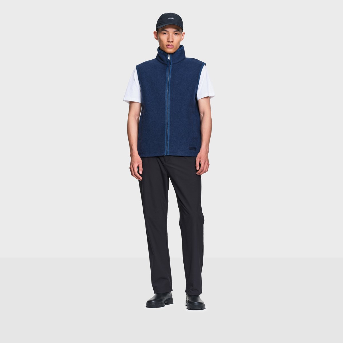 Veste sans manches laine bouillie col montant T-KIT bleu marine, AIGLE