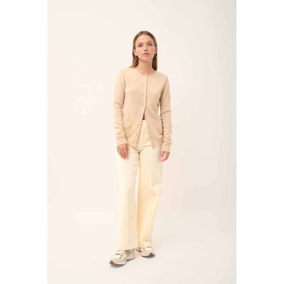 Cardigan Col Rond Sable Katharine beige, JUST CASHMERE