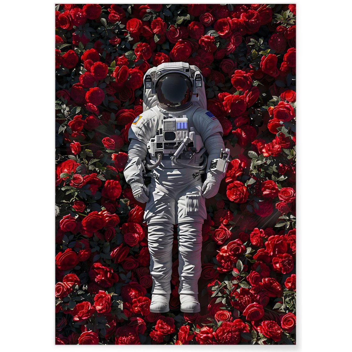 Affiche Astronaute parmi les Roses blanc, L'AFFICHERIE
