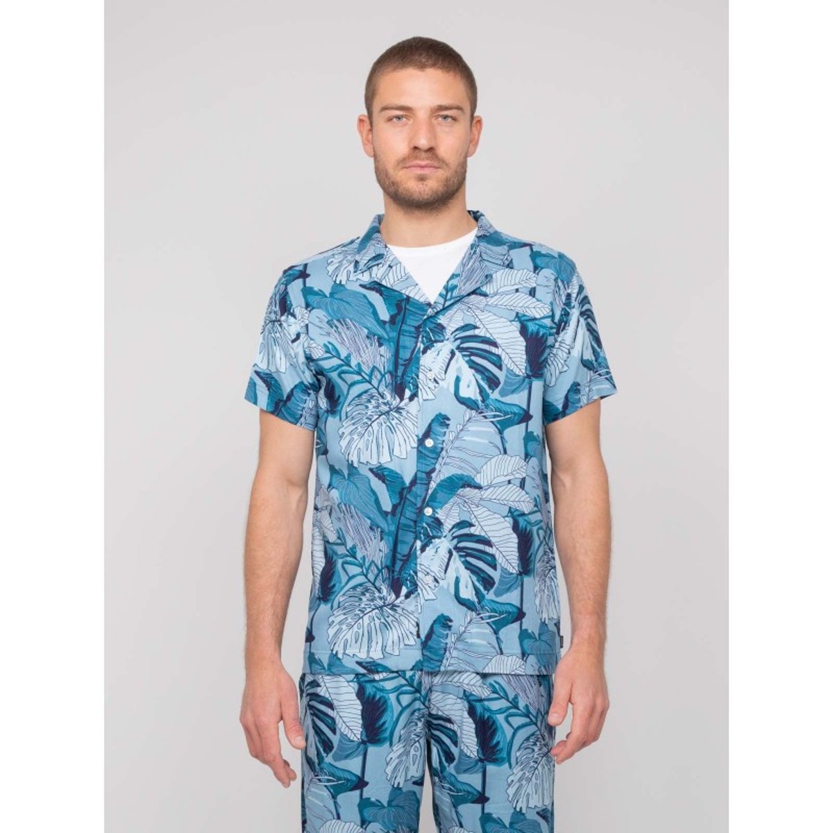 Chemise Fluide Manches Courtes Motifs Damaulu bleu, RITCHIE
