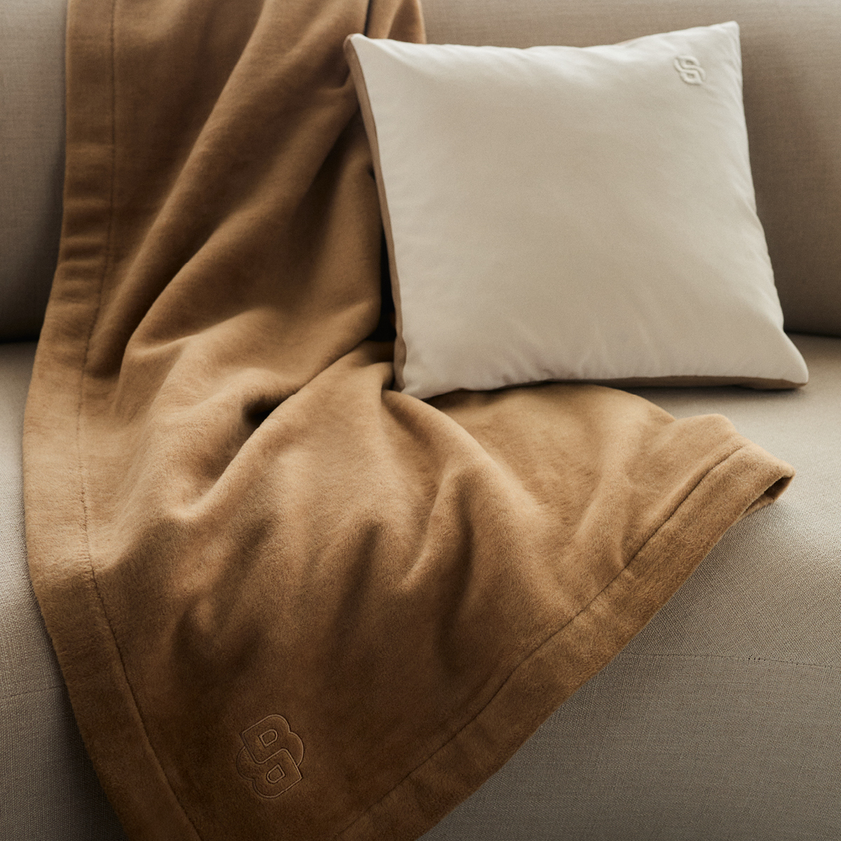 Plaid en flanelle marron, REVERSO camel, BOSS HOME