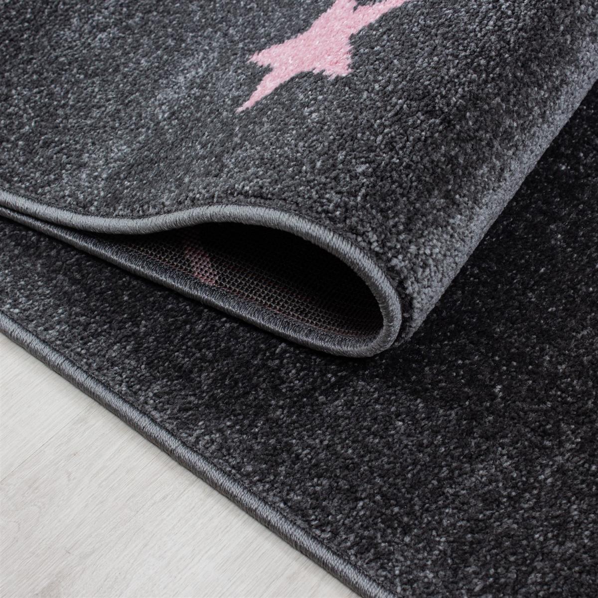 Tapis enfant tissé KID STARS rose, gris, UN AMOUR DE TAPIS