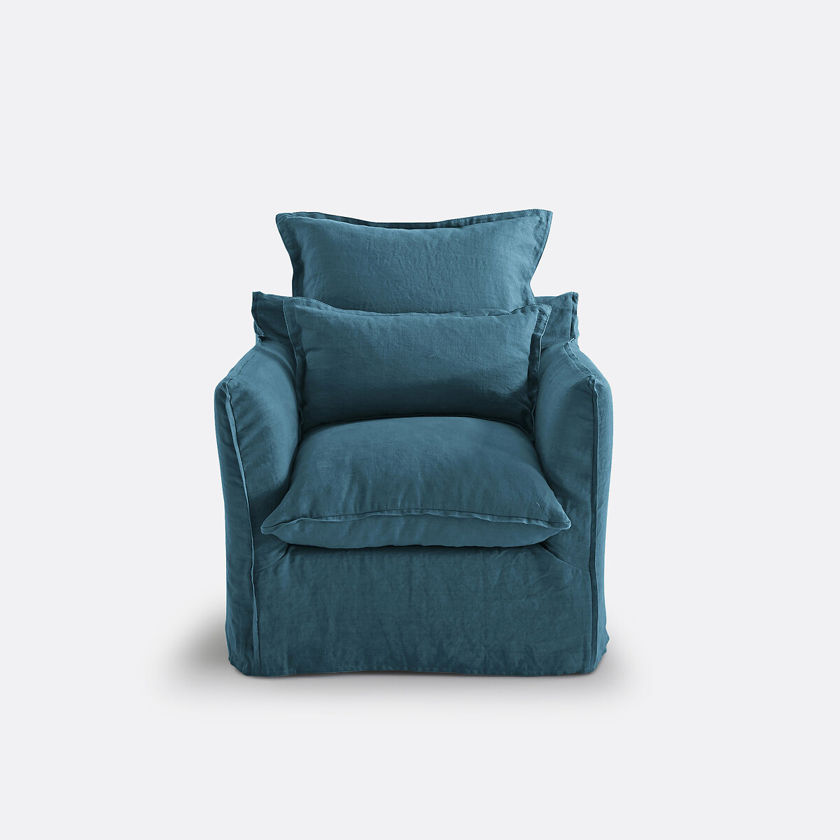 Fauteuil, afneembare hoezen, in gekreukt linnen, Odna pauwblauw, LA REDOUTE INTERIEURS