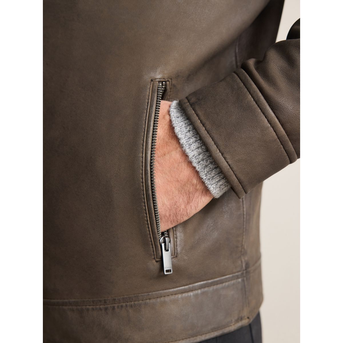 Veste en cuir avec col Signature marron, NEXT