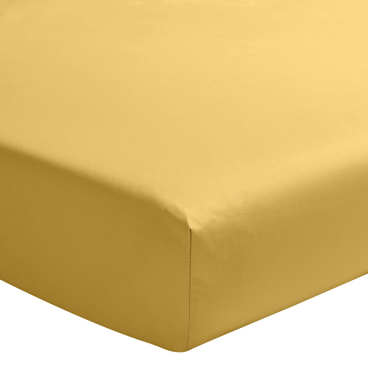 Drap housse uni en satin de coton lavé, HOUBLON ocre, A DEMAIN