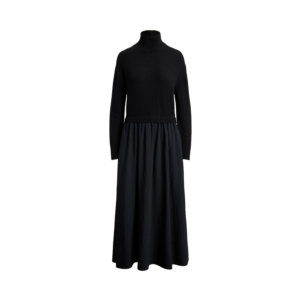 Robe longue évasée, à col montant noir, POLO RALPH LAUREN
