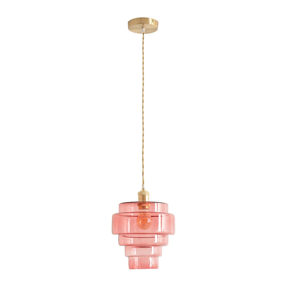 Lora Pendant Light with Glass 5-Tier Shade in Brushed Gold pink, SO'HOME