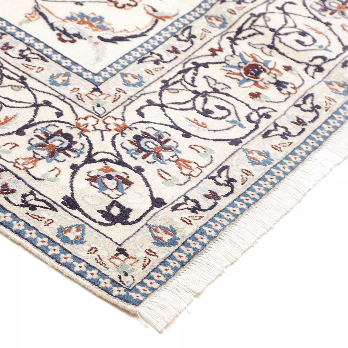 Tapis d'orient, motif oriental, noué main, laine et soie, NAIN 9LA 34 crème, beige, bleu, UN AMOUR DE TAPIS