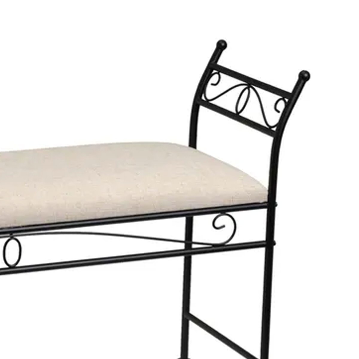 Banquette en métal noir et assise rembourrée lin beige 115x34x67cm noir, WADIGA