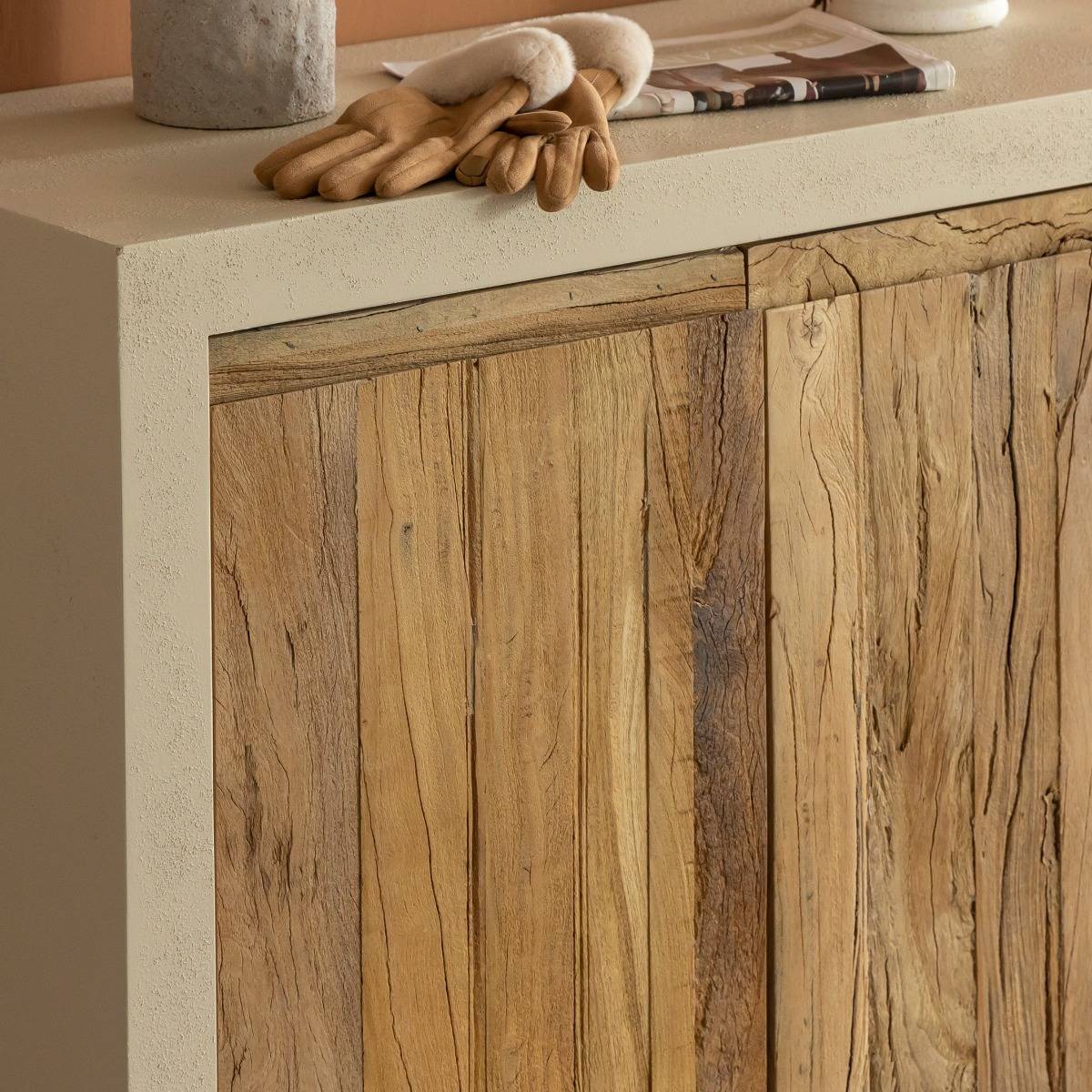 Buffet en bois effet béton DALVA bois clair, MADE IN MEUBLES 