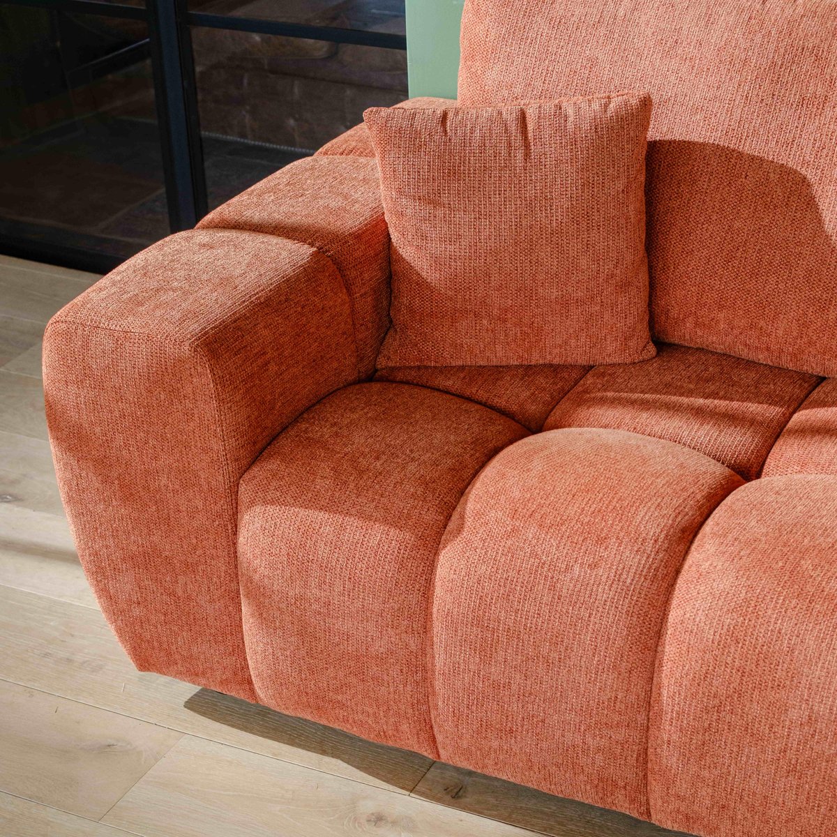 Canapé droit en polyester 3 places, NEPTUNE terracotta, OVIALA