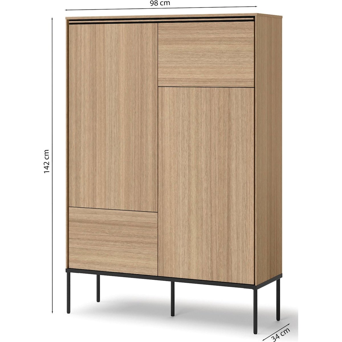 Buffet haut 2 portes collection VISSO chêne linéaire et noir, RECOLLECTION