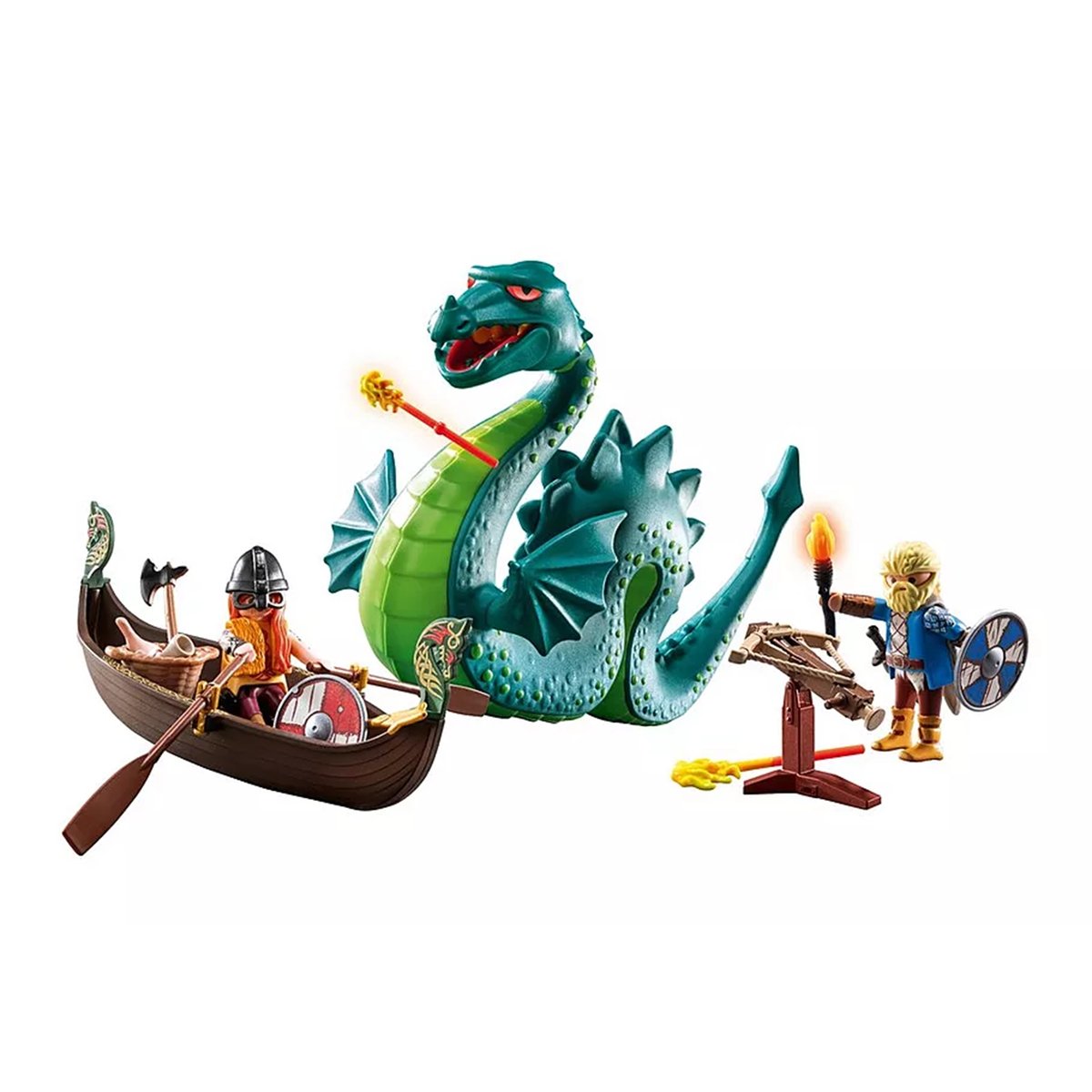 Duo de Vikings, barque, canon et monstre marin multicolore, PLAYMOBIL