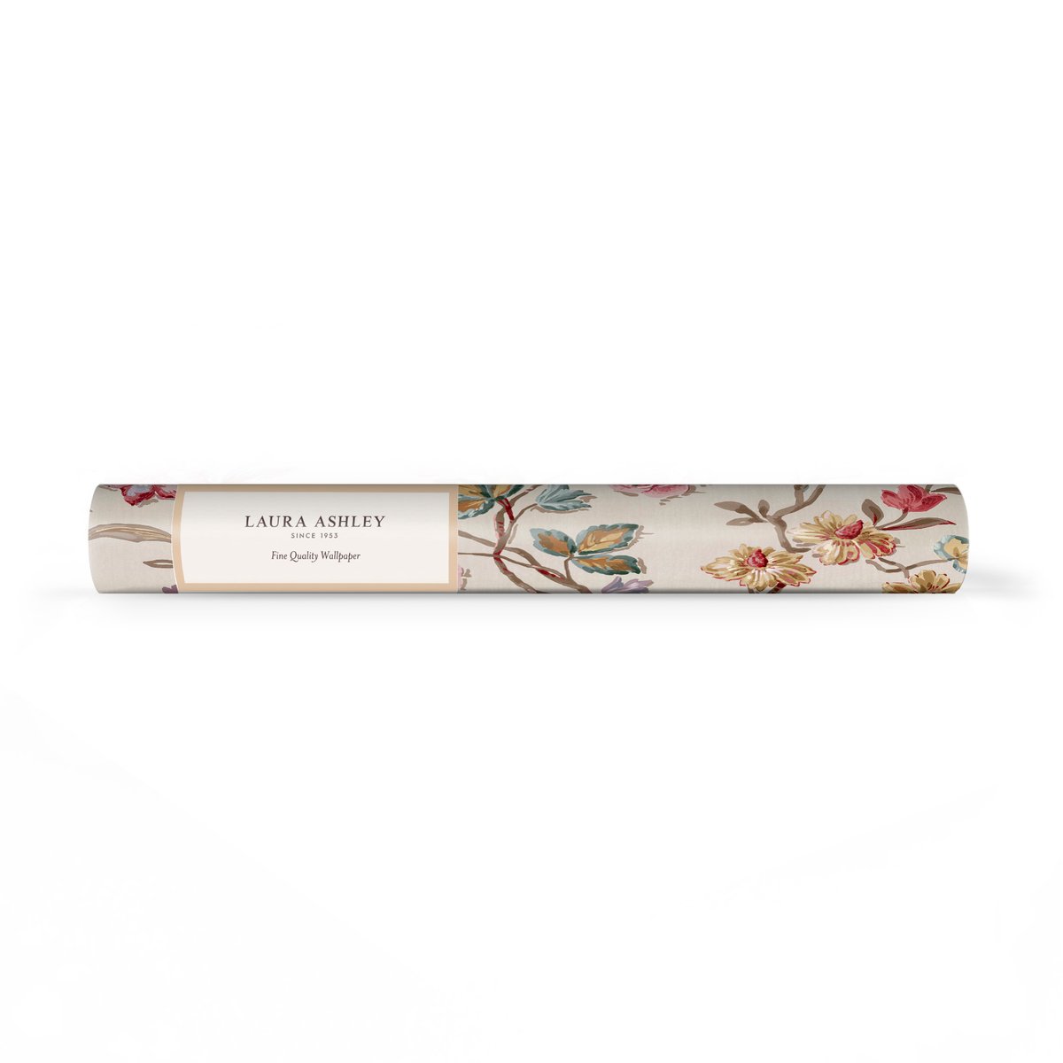 Papier peint Tulipes, roses et fleurs de jardin Lingmell Trail multicolore sur fond crème, LAURA ASHLEY