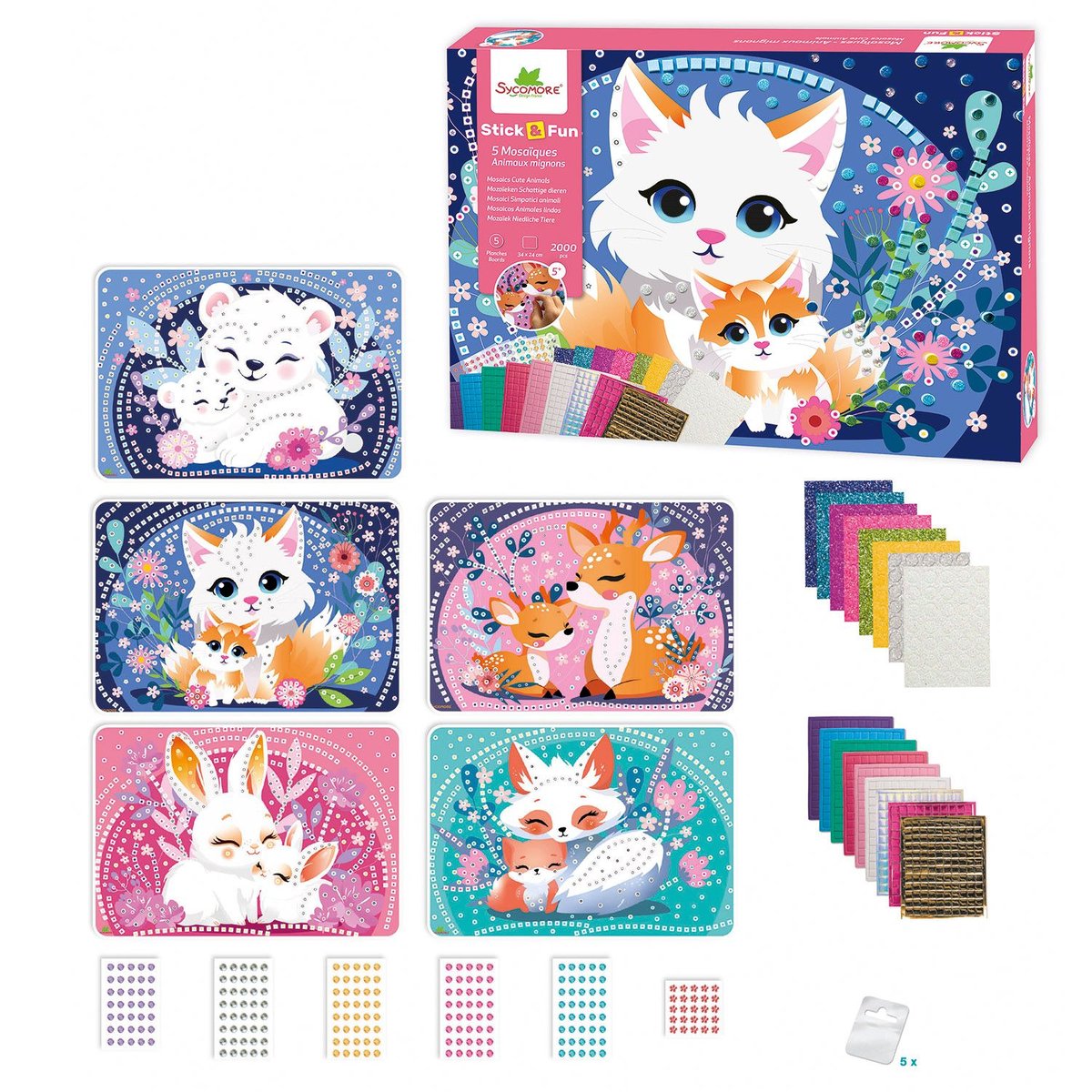 5 Maxi mosaïques Animaux mignons rose, SYCOMORE
