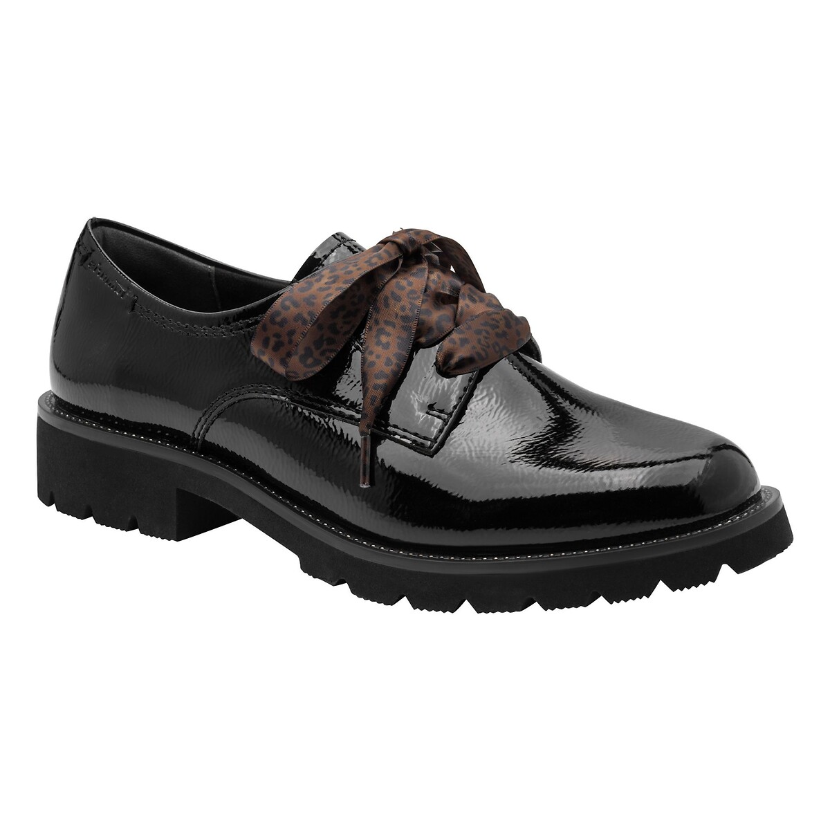 Derbies vernies à double lacets noir, TAMARIS