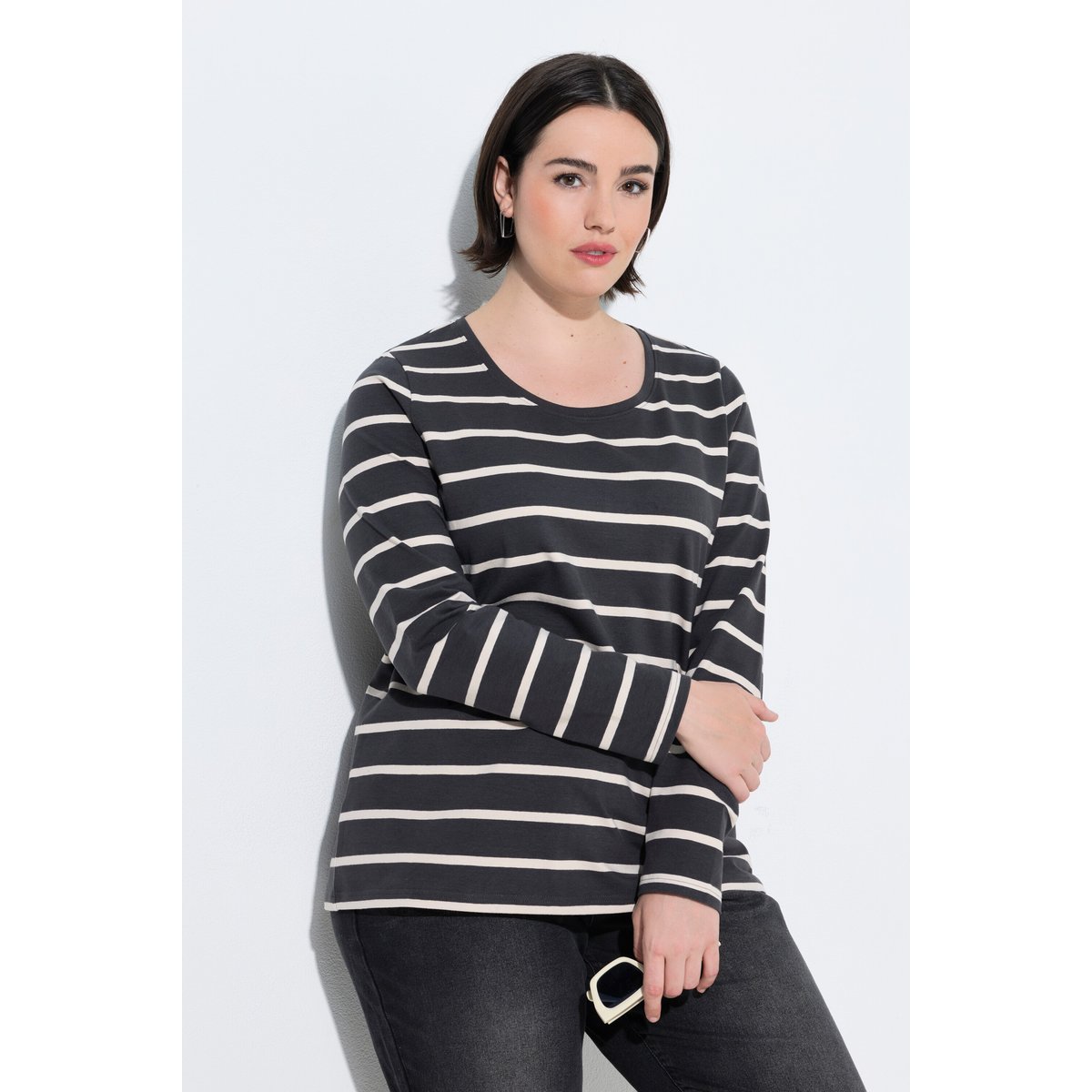T-shirt rayé, coupe Classic Fit gris noir, ULLA POPKEN