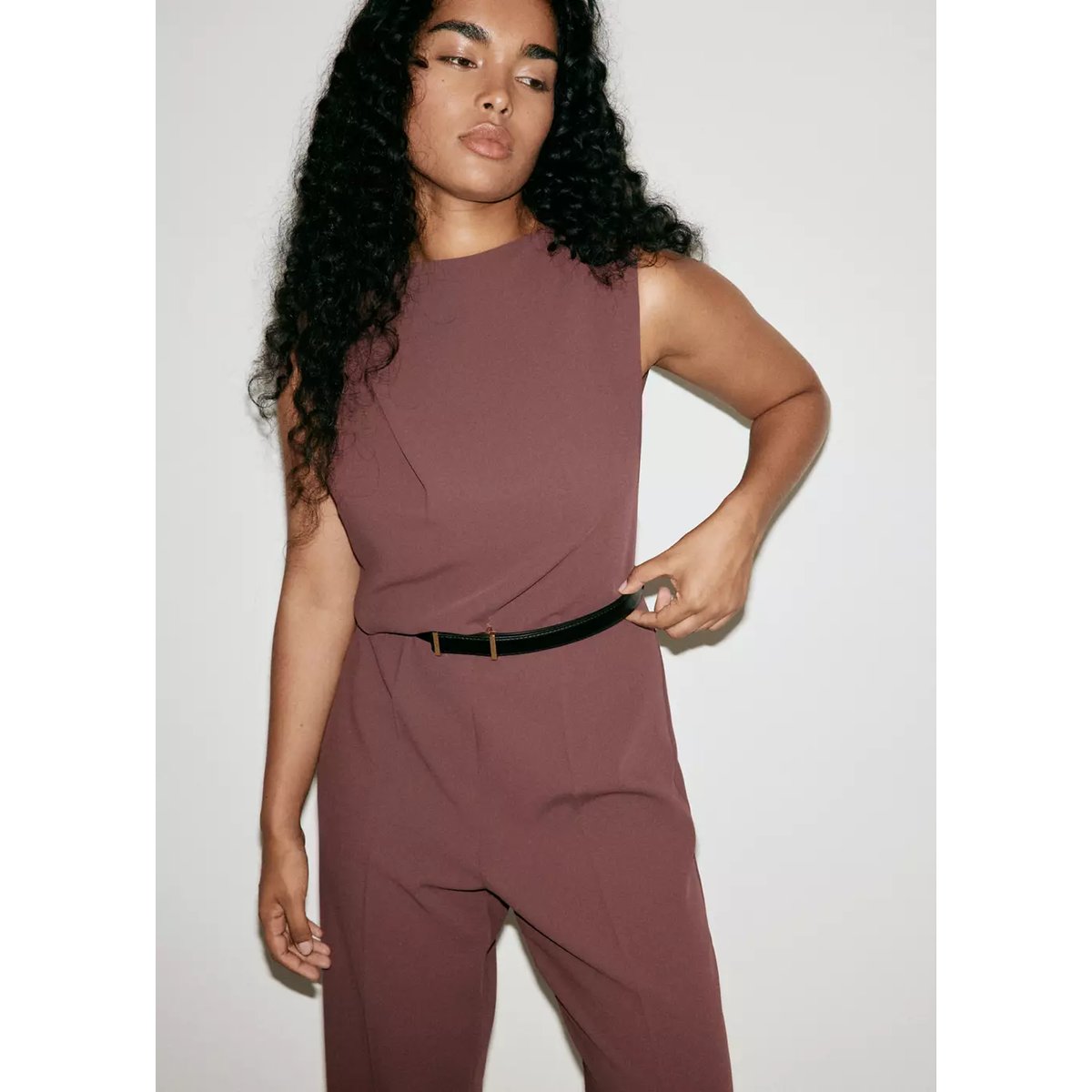 Combinaison droite ceinture marron, MANGO
