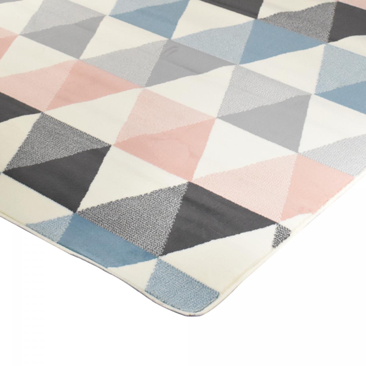 Tapis chambre tissé LYN49 PASTELIANGLE crème, rose, bleu, gris, UN AMOUR DE TAPIS