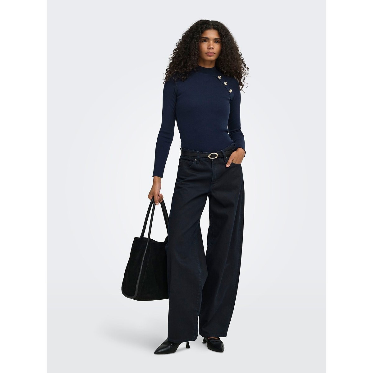 Tight High Neck Button Detail Jumper navy blue, ONLY