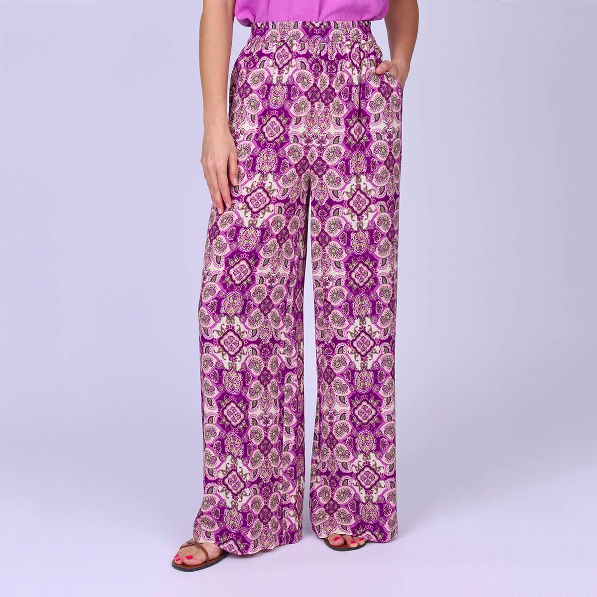Pantalon large imprimé violet, MISE AU GREEN