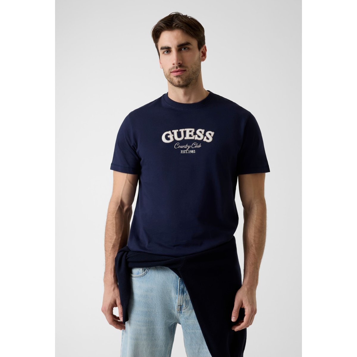 T-Shirt Avec Logo Brodé bleu foncé, GUESS