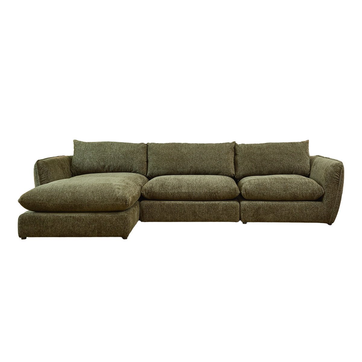 Canapé modulable angle gauche 3 places en chenille chiné LEOPOLD vert, BERAH GETAH