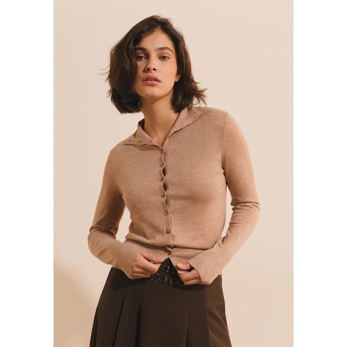 Cardigan à col montant avec laine STONNA CARDI taupe, ETAM
