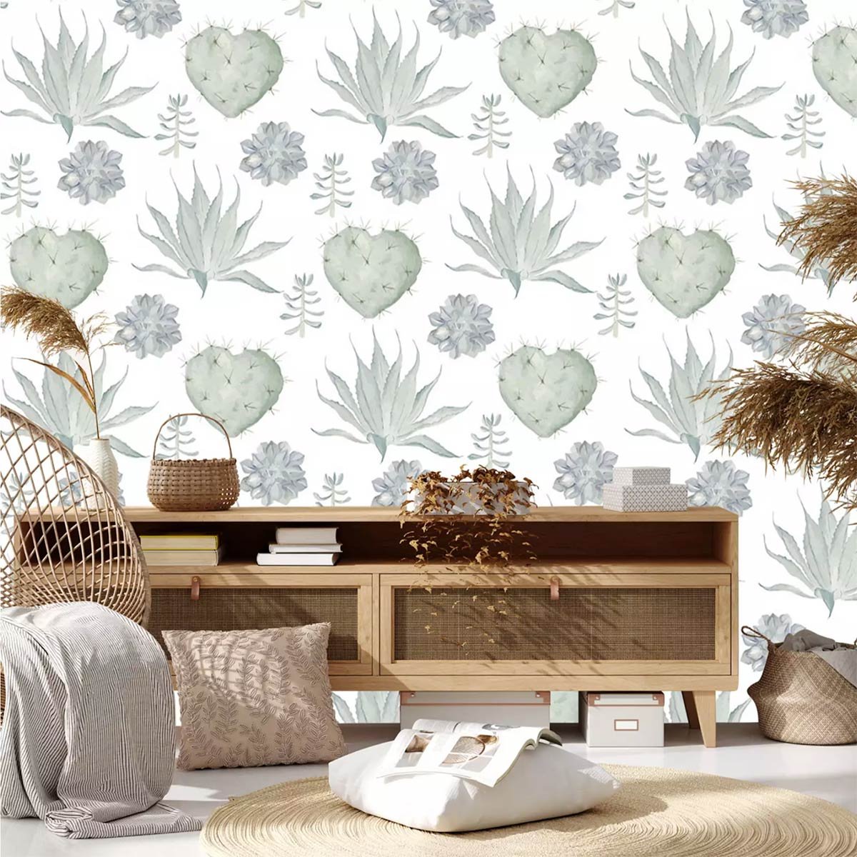 Papier peint coeurs et succulentes intissé, HEXOA
