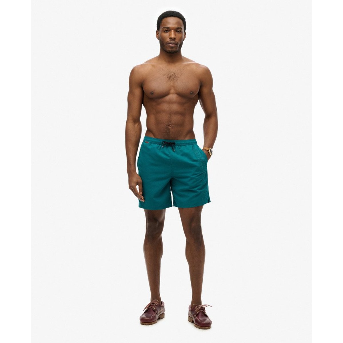 Short de bain haut de gamme brodé longueur 43 cm vert forêt, SUPERDRY