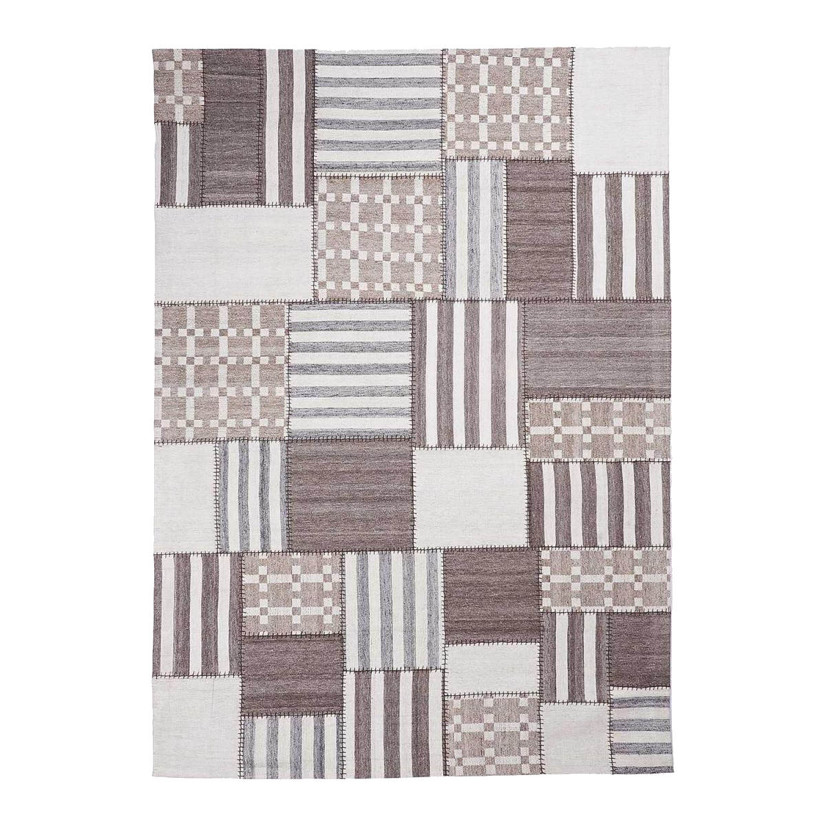 Tapis kilim PATCHWINDIA, fait à la main en laine motif géométrique ivoire, UN AMOUR DE TAPIS
