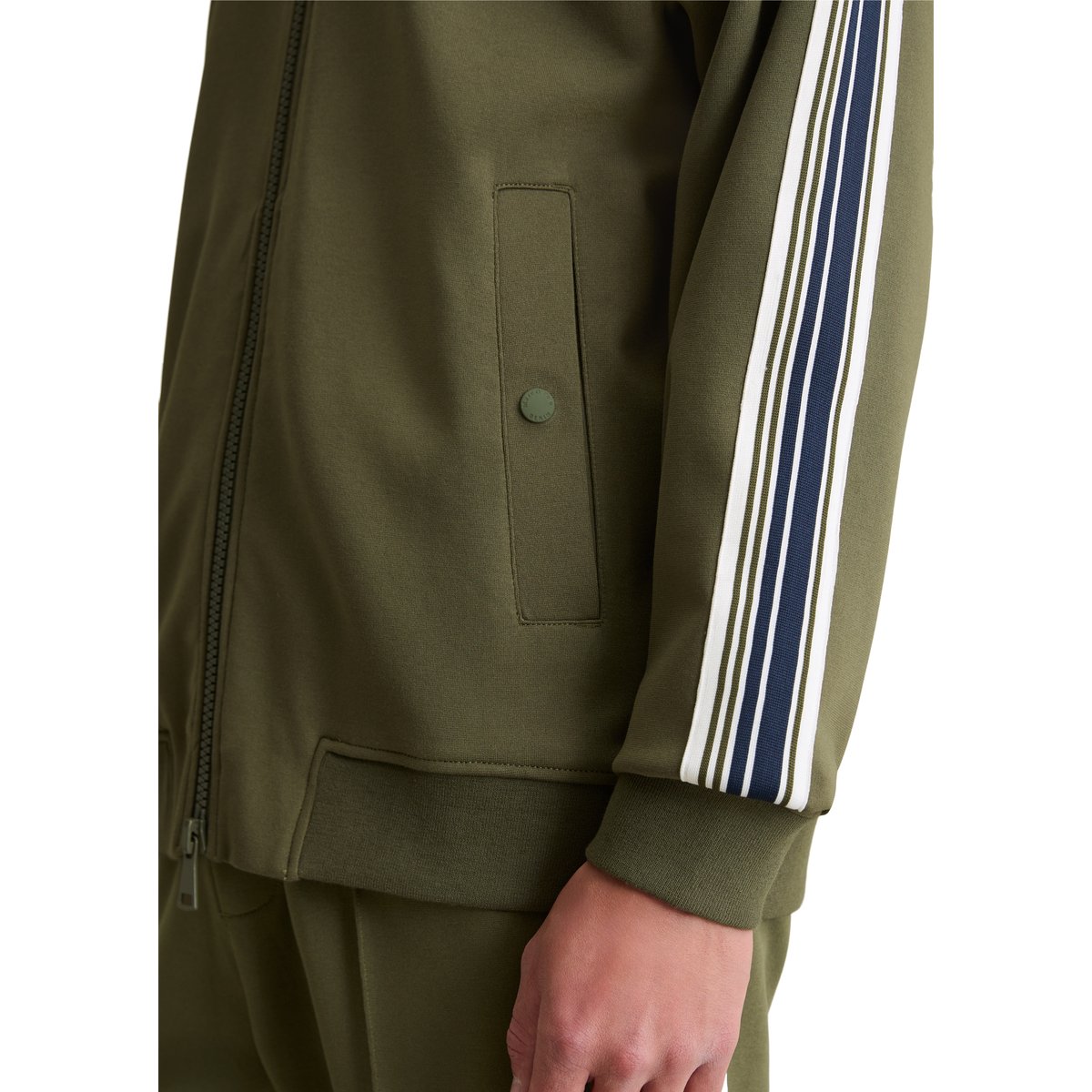 Veste de survêtement relaxed avec bandes contrastées vert foncé, MARC O’POLO DENIM