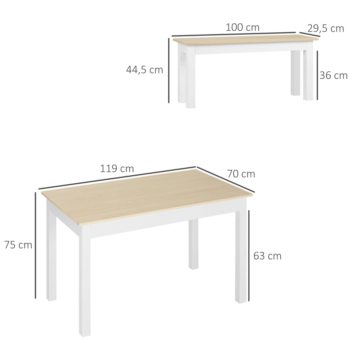 Ensemble de table à manger Panneau de chêne et blanc, HOMCOM