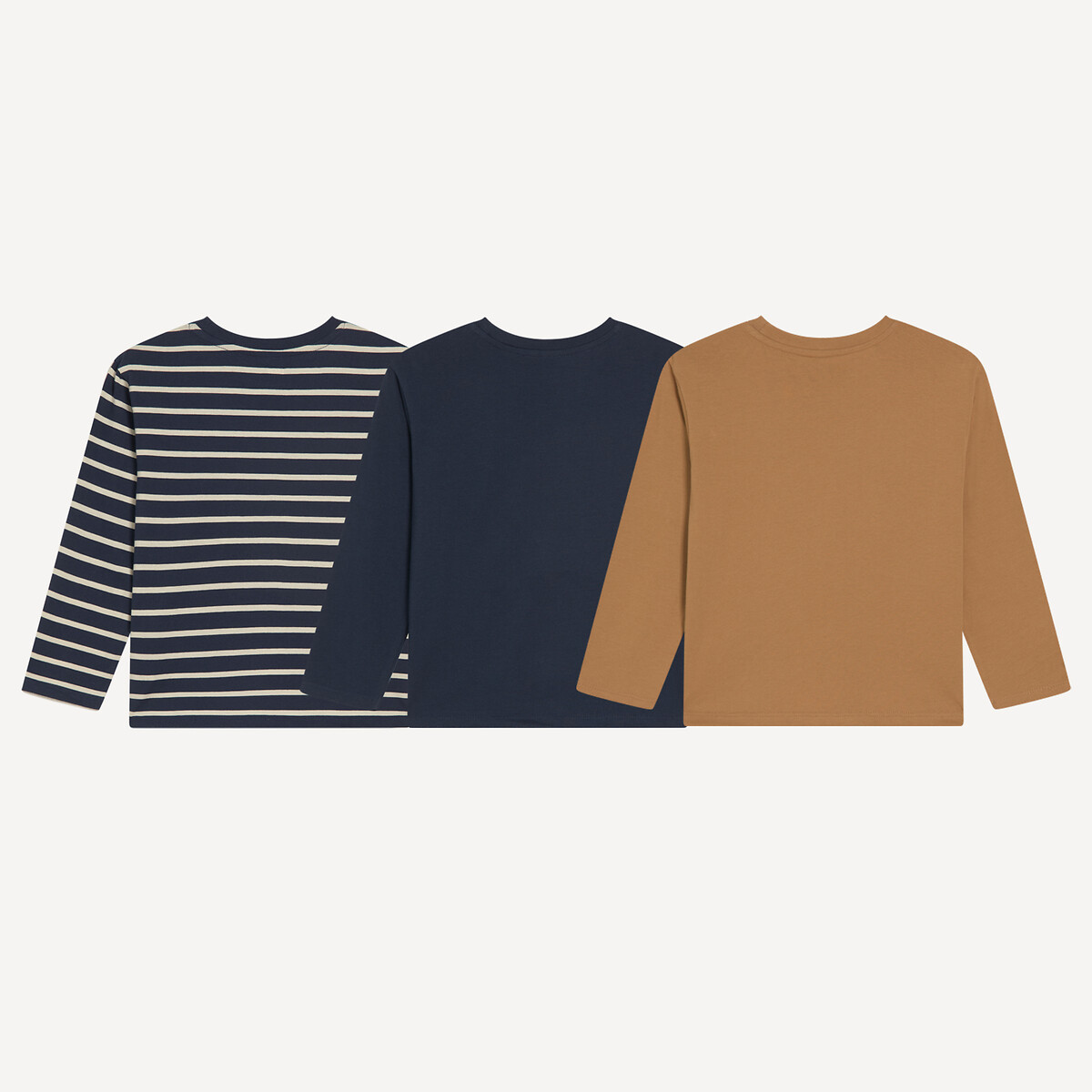 Pack of 3 Long Sleeve T-Shirts navy+striped+camel, LA REDOUTE COLLECTIONS