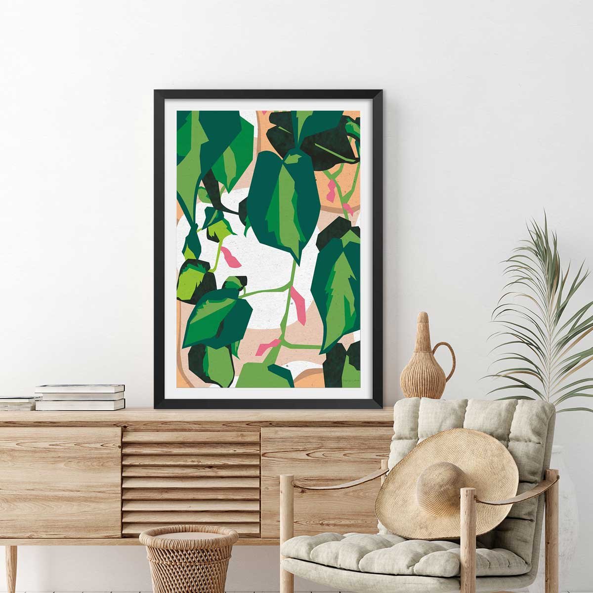 Poster green touch affiche + cadre en bois - noir, HEXOA