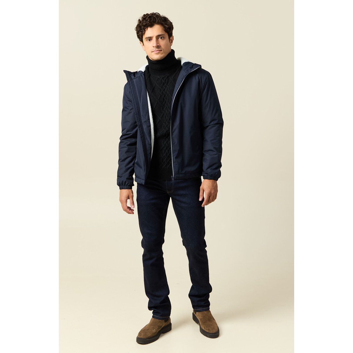 Parka courte droite effet polaire bleu marine, BONOBO