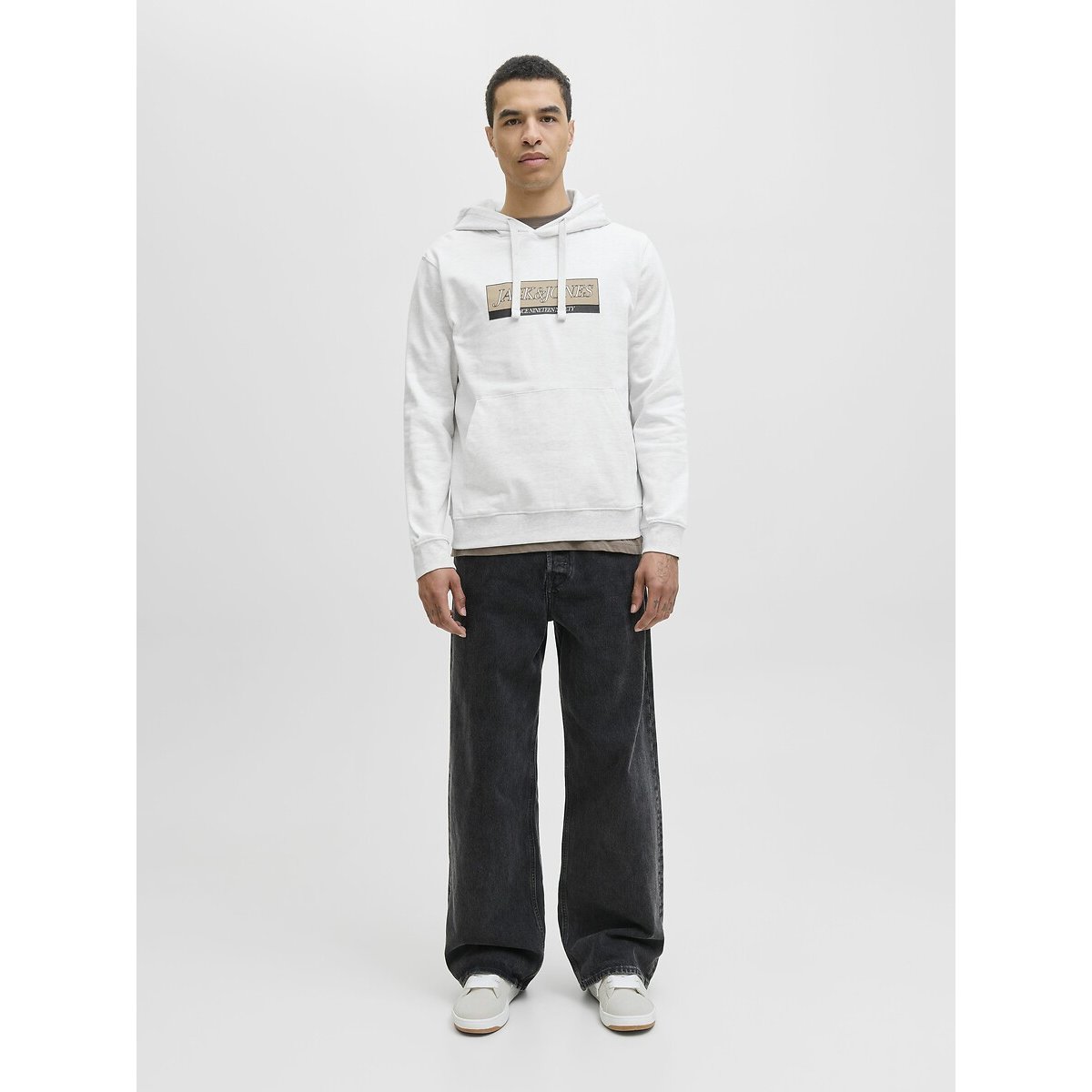Sweat à capuche, logo blanc chiné, JACK & JONES