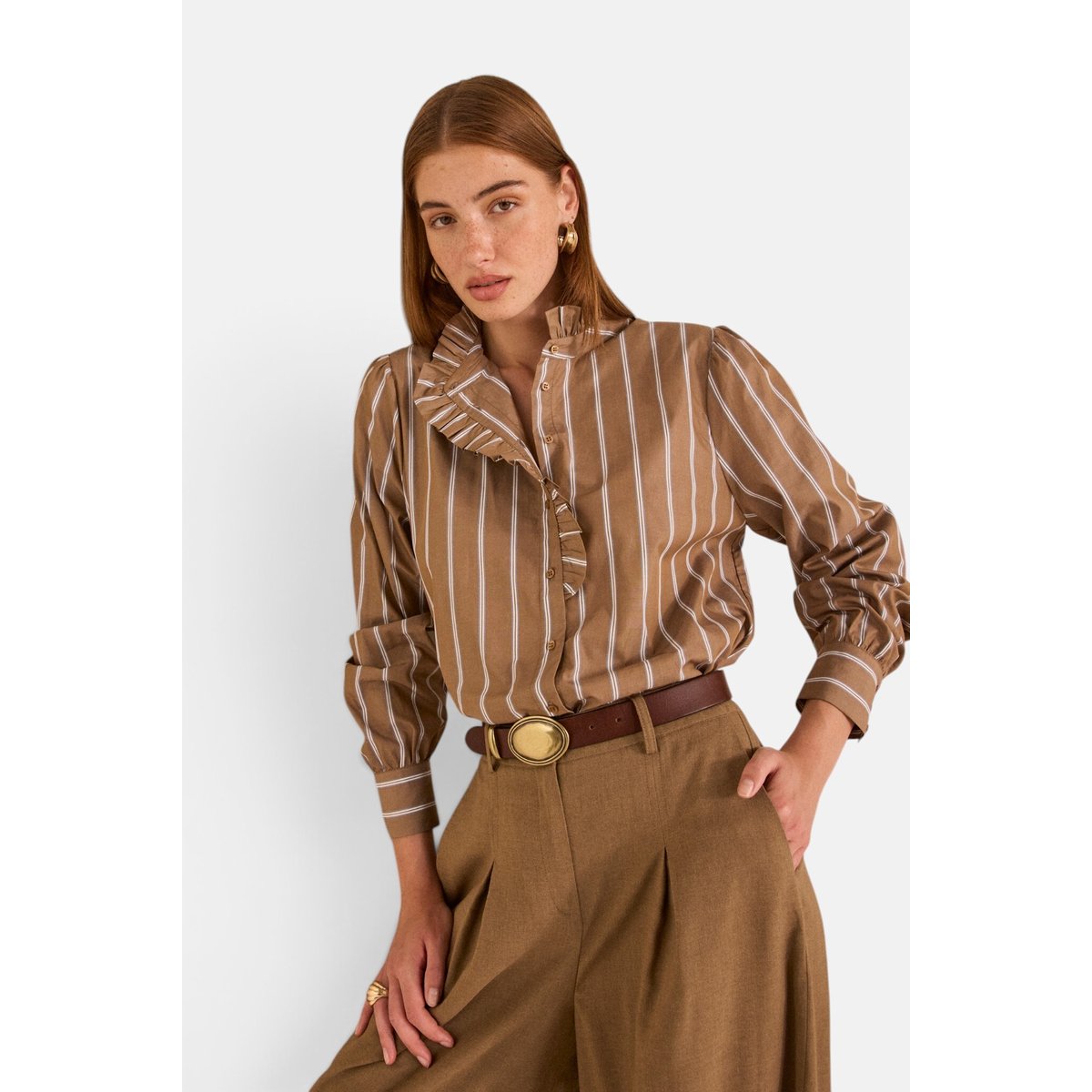 Blouse rayée à manches longues en coton SALIA marron fonce, Maison 123