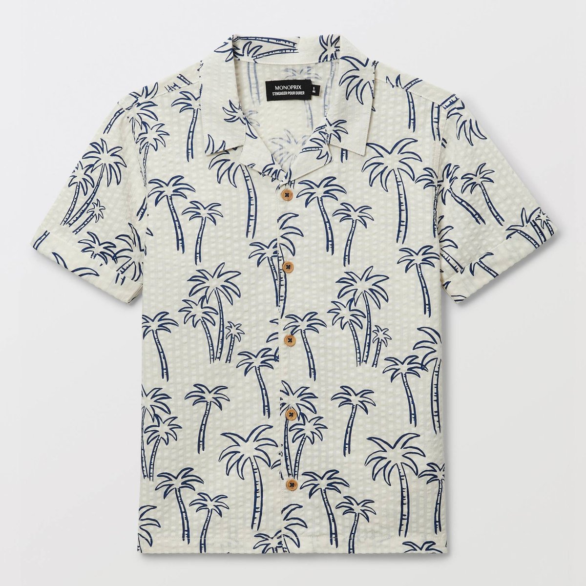 Chemise manches courtes imprimé en seersucker en coton naturel, MONOPRIX