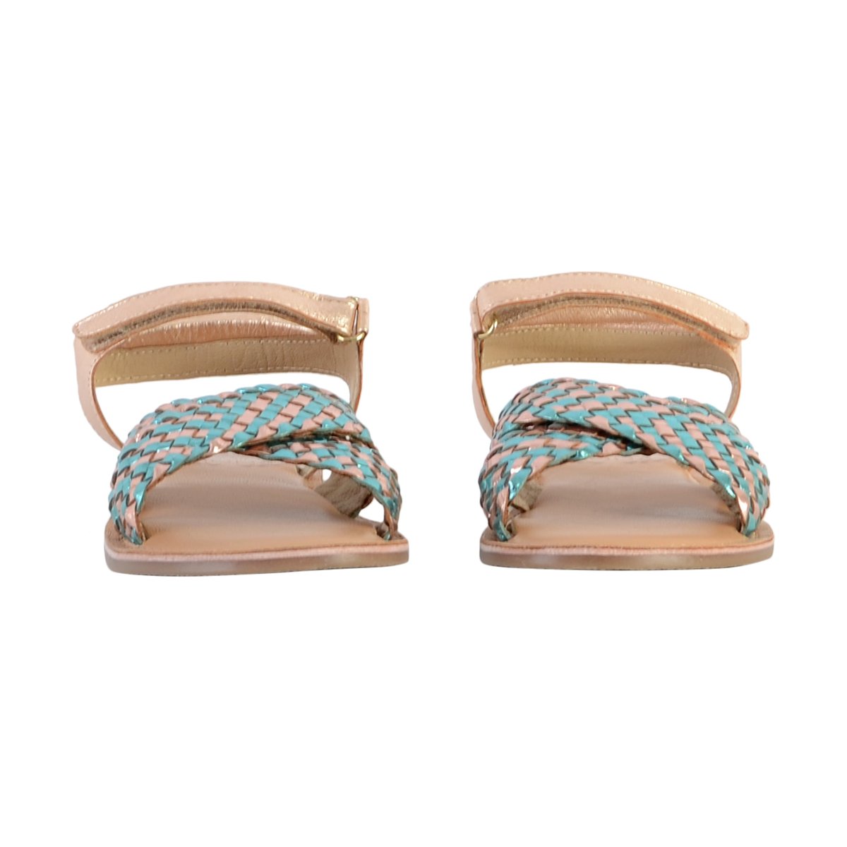 Sandale Plate Cuir Canibraid rose or turquoise, MOD8