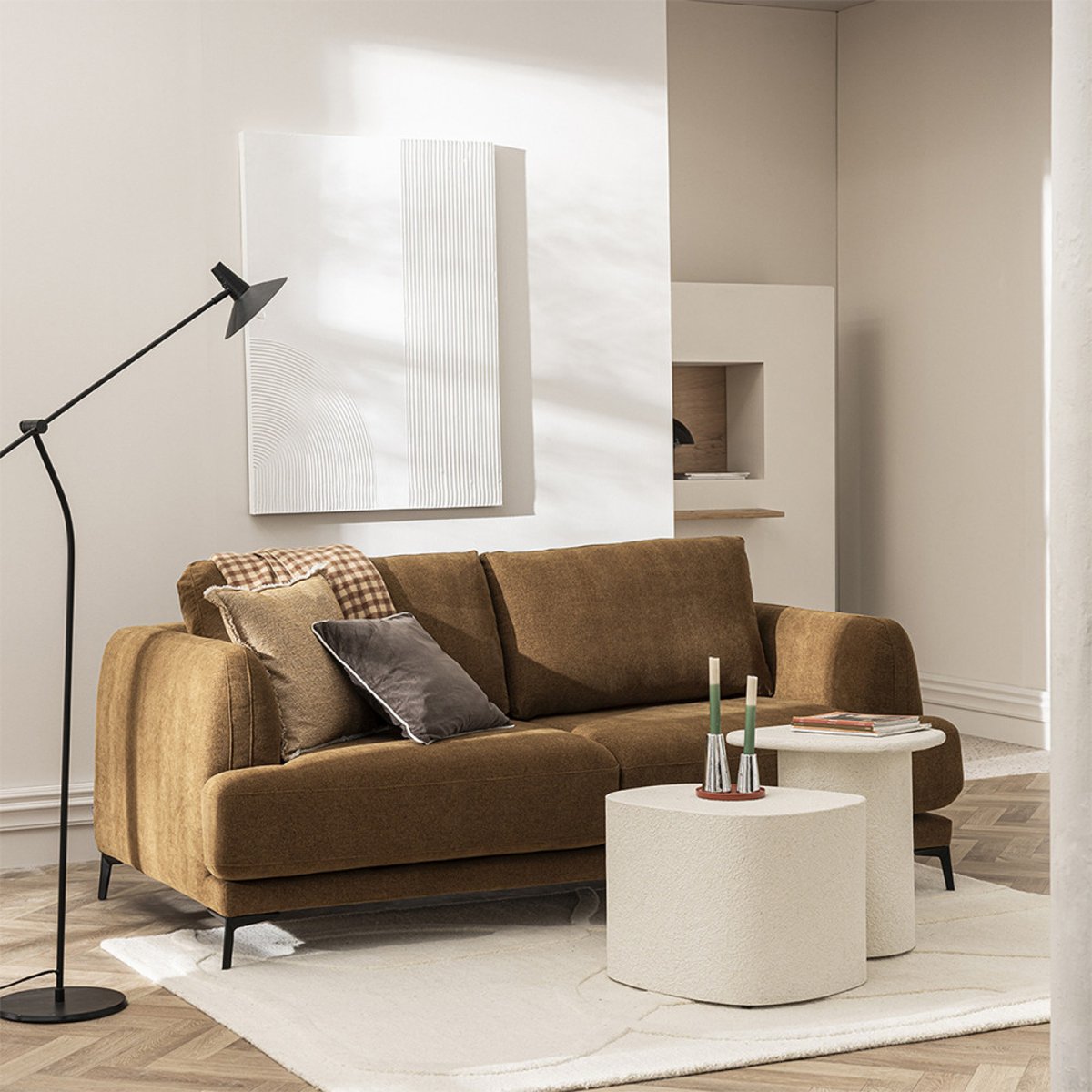 Canapé convertible express 3 places en tissu- KINNA bronze, DRAWER